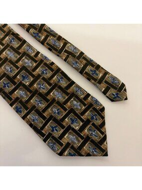 Cambridge Classics Silk Mens Tie Brown Blue Geometric Floral Necktie Office